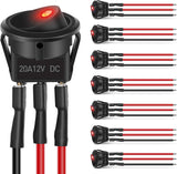8PCS Round Rocker Switches 12V 24V 20A Red LED Toggle swtiches SPST with 16AWG Presoldered Wires 3Pin 2Position for Car Truck Vehicle Boat Marine Rocker On Off Control