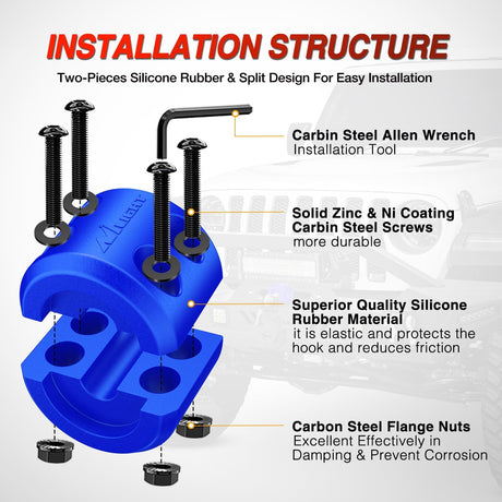 Winch Stopper for ATV UTV Truck SUV Winch Cable Hook Rubber Stopper 2 Pack Protect Towing Hook Synthetic Rope Winch Accessories Rope Line Saver with Stainless Steel Screws Allen Wrenc, Blue