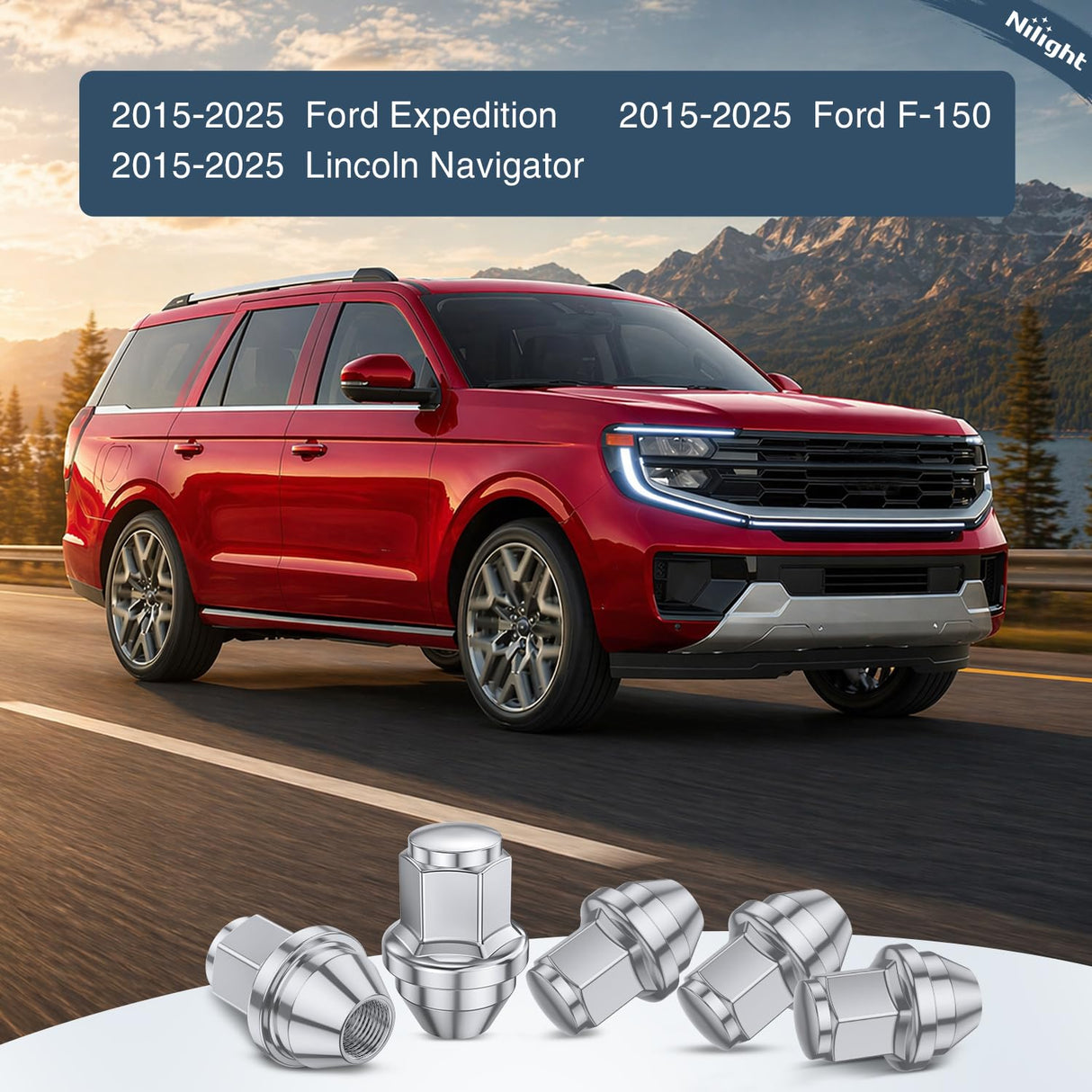 24PCS M14x1.5 Lug Nuts Compatible with 2015-2025 Ford F-150 | for 2015-2025 Ford Expedition/Lincoln Navigator One-Piece Solid Chrome Steel OEM Factory Wheel Nuts Replace