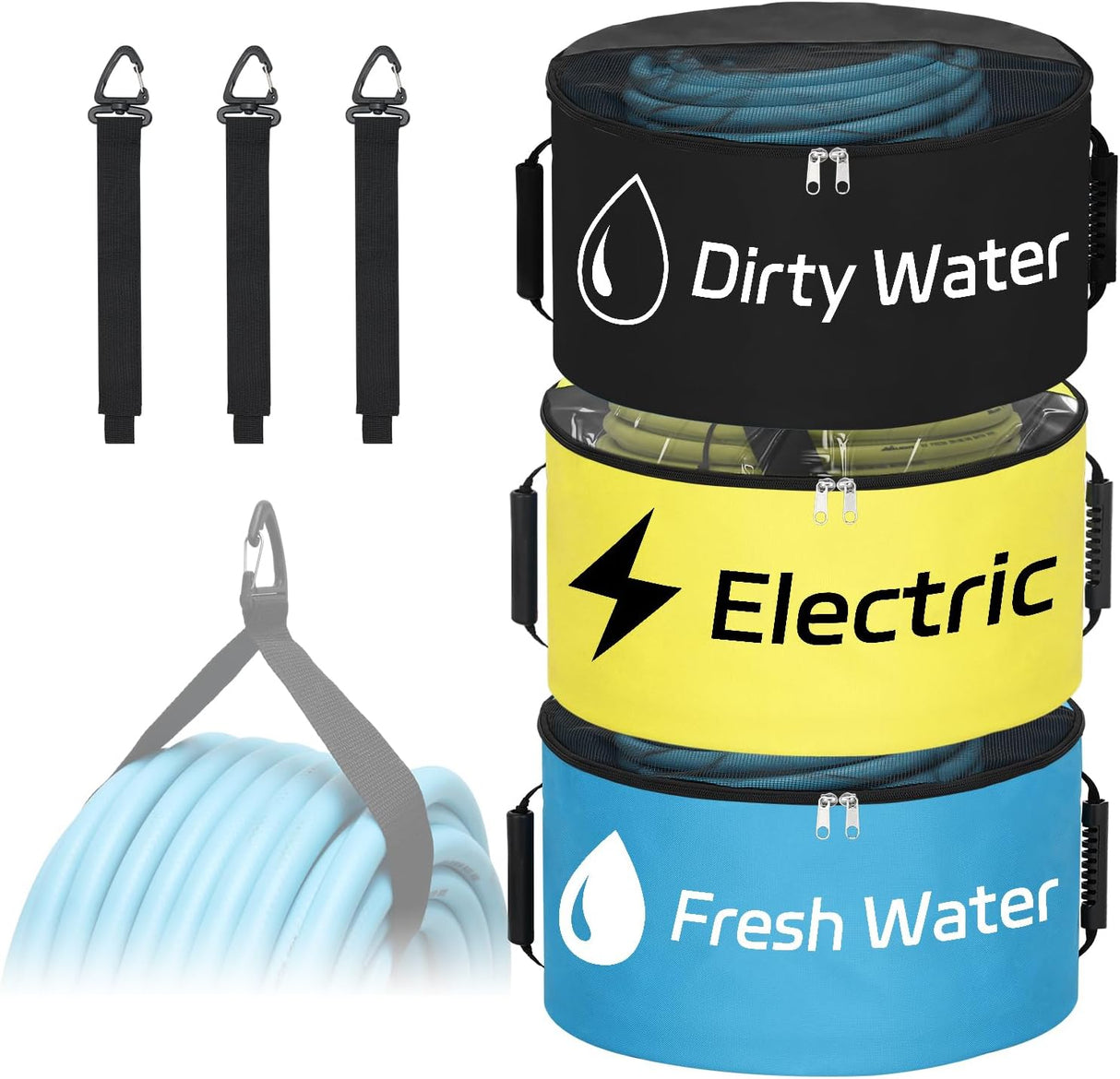 3 Pack RV Hose Storage Bag, Waterproof Utility Bag with Visible Cover & Dual Zipper Closure RV Storage and Organization for Sewer, Fresh Water Hoses Electrical Cords Camper Tools Accessories