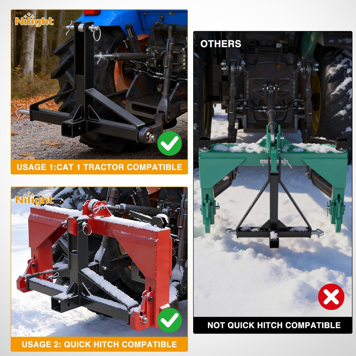 3 Point 2 Inch Trailer Hitch Receiver for Category 1 Tractor 3000LBS | Heavy Duty Quick Hitch Drawbar Adapter Compatible with Kubota BX John Deere Kioti Yanmar NorTrac Mahindra Ford Cat