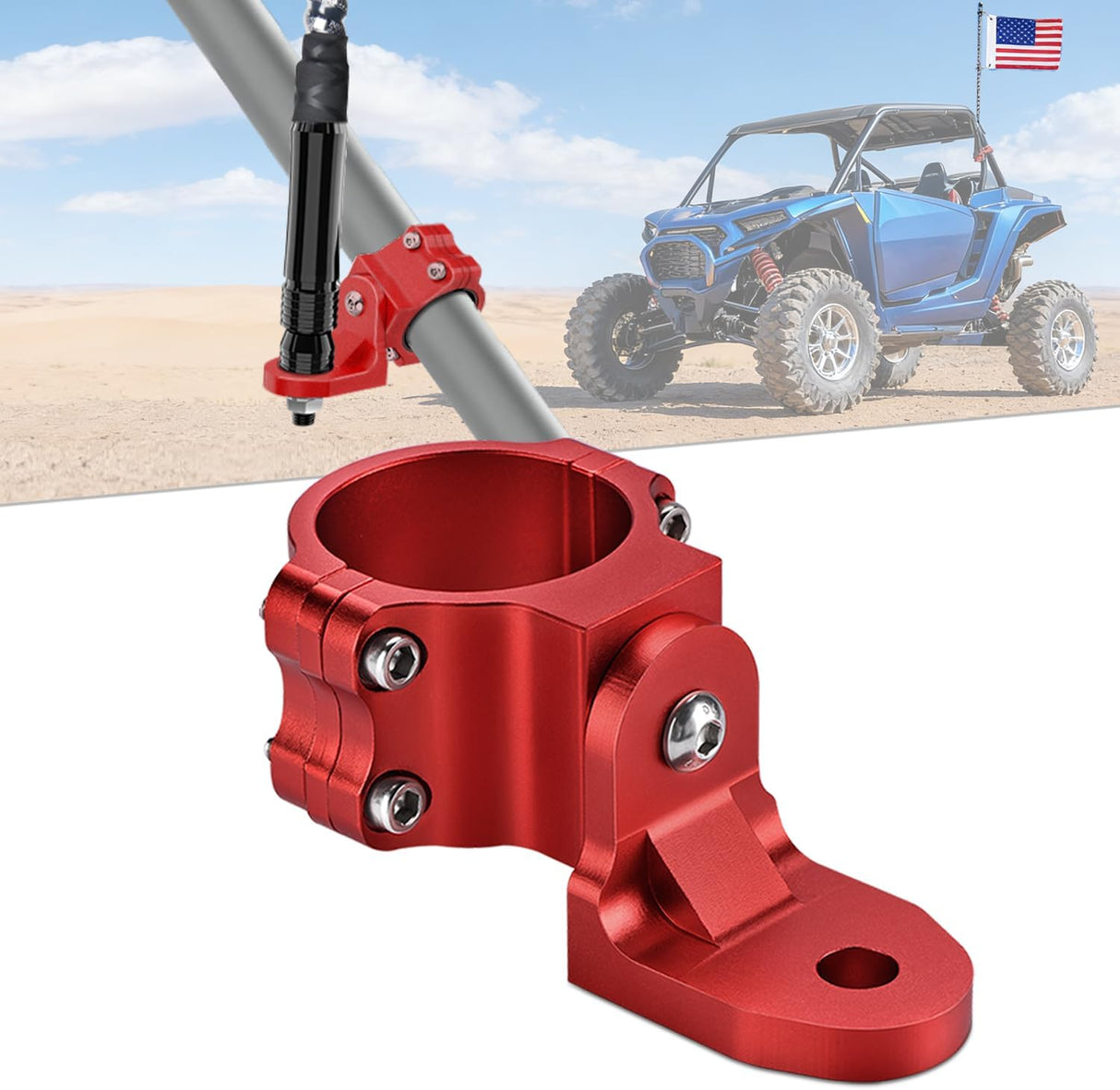 1PC UTV Flag Antenna Mount Whip Light Mounting Bracket Red Adjustable Heavy Duty for 1.5 to 1.75inch 1.75 to 2inch for Polaris RZR Ranger Can Am Maverick X3 Talon
