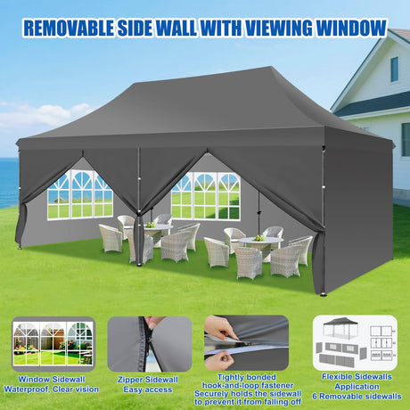 10x20 Pop Up Canopy Tent with Sidewalls Instant Outdoor Canopy, Waterproof & UV Protection, Easy Setup Adjustable Height Heavy Duty Shelter Gazebo Tent for Patio Backyard Party Events, Gray