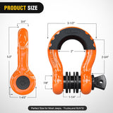 3/4 Inch D Ring Anti-Theft Shackle Tow Hook Jeep Truck SUV ATV UTV | Off Road Recovery Gear 19T 41,887 lbs Break Strength 4.75T WLL Rust-Resistant Anti-Rattle Isolators Heavy Duty Orange 2pack