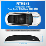 Dash Cover for Model 3 Highland 2024-2026, Custom Fit Suede Mat | Non-Slip Backing, Reduce Sun Glare and Protect the Dashboard from UV Exposure