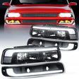 LED DRL Headlight Assembly for 1999 2000 2001 2002 Chevy Silverado 1500 1500HD 2500 2500HD 3500 Chevrolet Tahoe Suburban Replacement Headlamp Clean Lens Black Housing Bumper Lights Set
