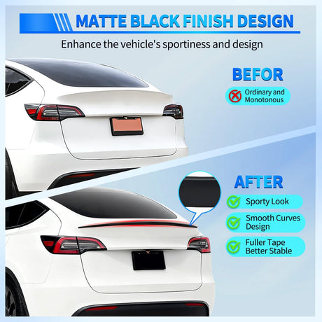 Spoiler Compatible with Tesla Model Y 2020 2021 2022 2023 2024 Spoilers for Cars Rear Spoiler Wing ABS Sporty Rear Trunk Lip Exterior Accessories Easy No-Drill Installation, Matte Black