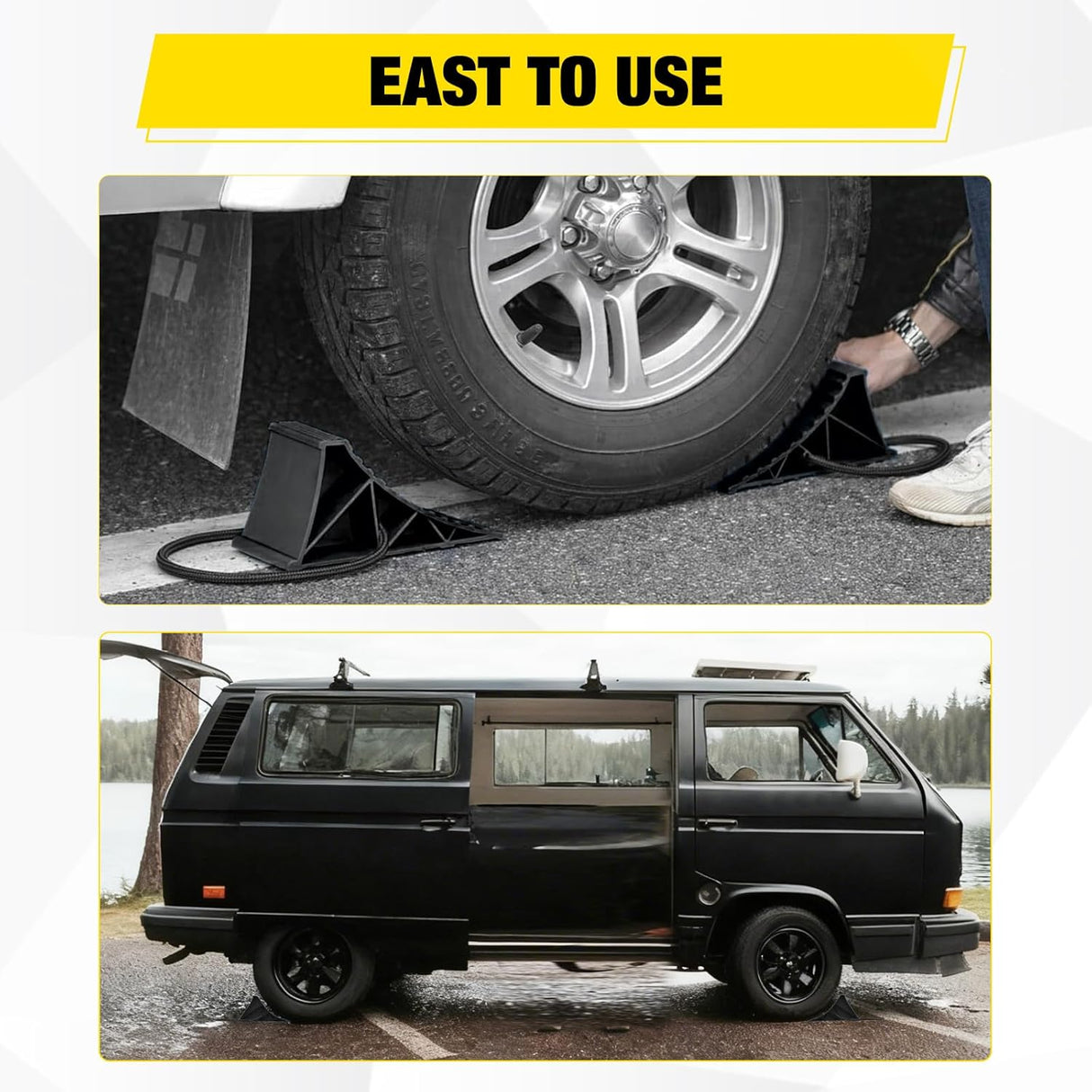 Wheel Chocks, Heavy Duty Wheel Stopper for Car, Truck, RV, Trailer, Caravan, Motorcycle, 8.7 Inch x 4.8 Inch x 4.2 Inch, 2-Pack(Black)