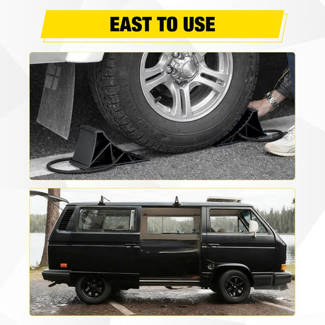 Wheel Chocks, Heavy Duty Wheel Stopper for Car, Truck, RV, Trailer, Caravan, Motorcycle, 8.7 Inch x 4.8 Inch x 4.2 Inch, 2-Pack(Black)