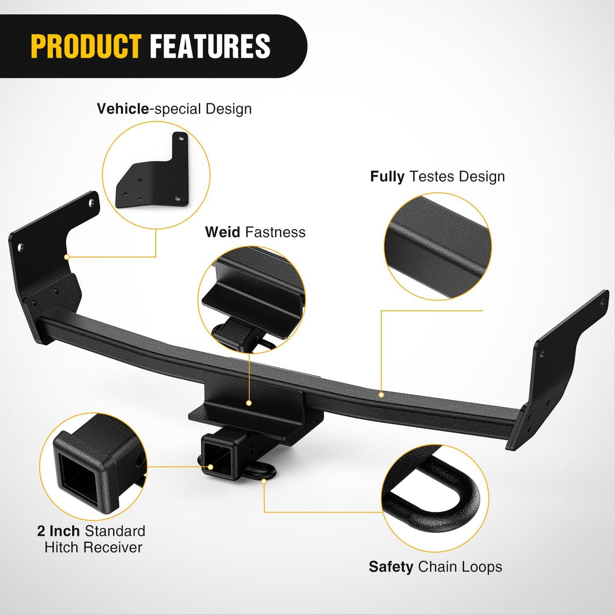 Class 3 Trailer Hitch 2 Inch Receiver Tow Hitch Compatible with 2019 2020 2021 2022 2023 2024 2025 Toyota RAV4 All 2019-2025 Toyota RAV4 Prime All Black Powder Coated