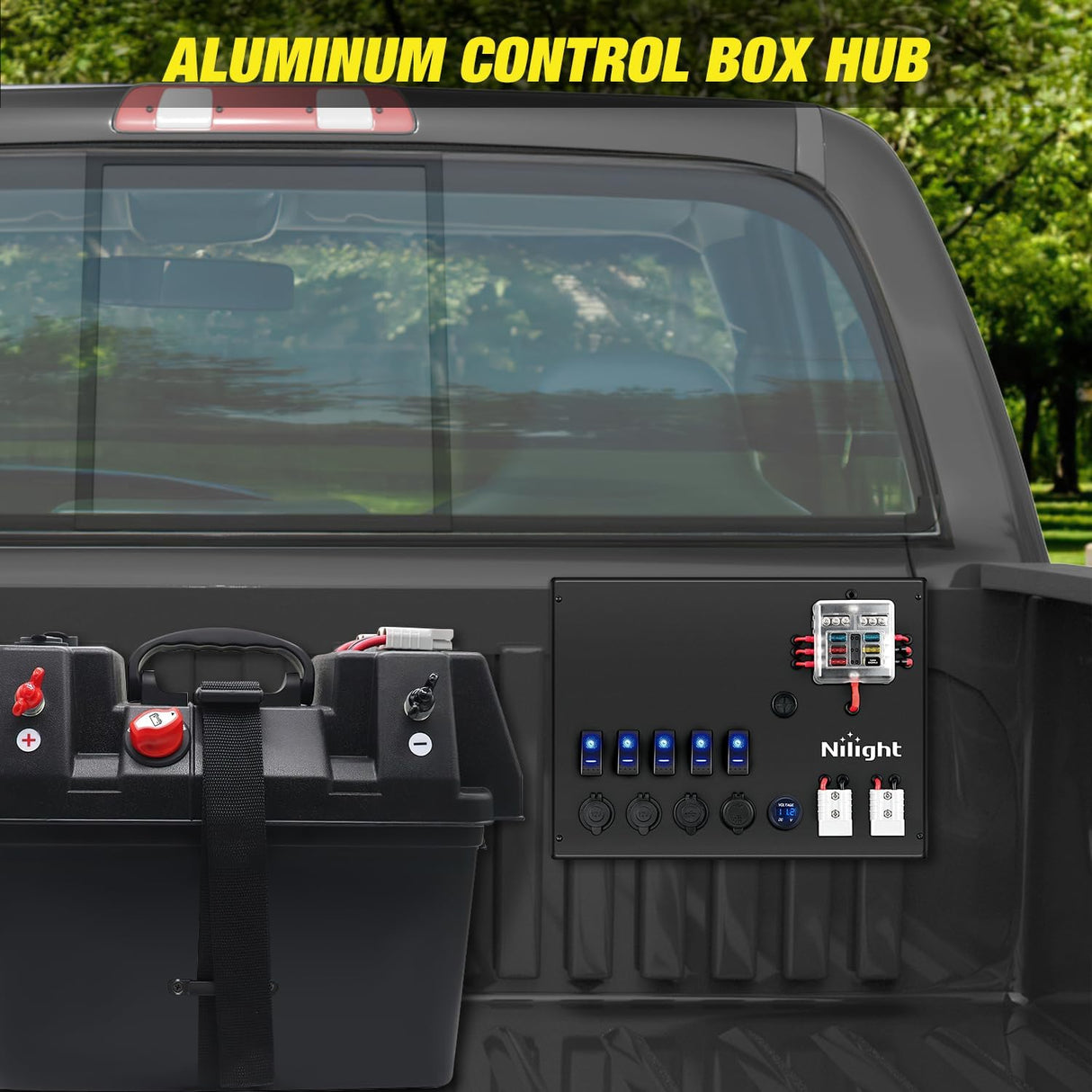 12V/24V Camping Electrical System Centre Battery Power Control Box Fuse Block Switches Cigar Socket Voltmeter USB Charger Anderson Connector Ideal for RV Car Canopy Caravan Camper Trailer Van