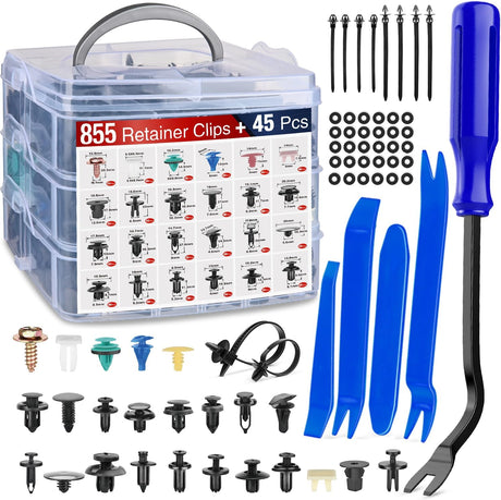 900Pcs Car Push Retainer Clips Auto Fasteners Kit Included 24 Sizes Nylon Bumper Fender Rivets Door Trim Panel Clips with 5 Fasteners Remover 10 Cable Ties for Toyota GM Ford Honda Chevy