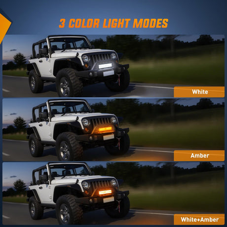 12Inch Off-Road LED Light Bar, 300W 3 Lighting Modes (White/Amber/White&Amber) Driving Fog Light Spot Flood Lights with 16AWG Wiring Harness for Truck Car ATV SUV Jeep Boat