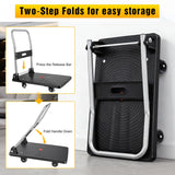 Foldable Platform Cart 220 lbs Push Dolly with 3 Inch PU Wheels PP Deck Flatbed Cart for Home Garage Office Use Black