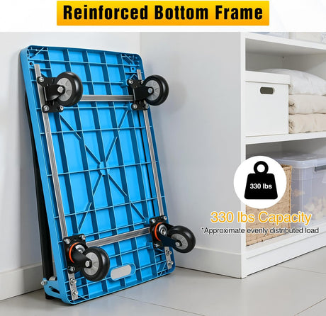 Platform Cart 330 lbs Heavy Duty Push Cart Dolly with 4-Inch TPR Wheels 27.6 x 19.7 Inch PP Deck Flatbed Cart Platform Truck for Home Garage Warehouse Use Black