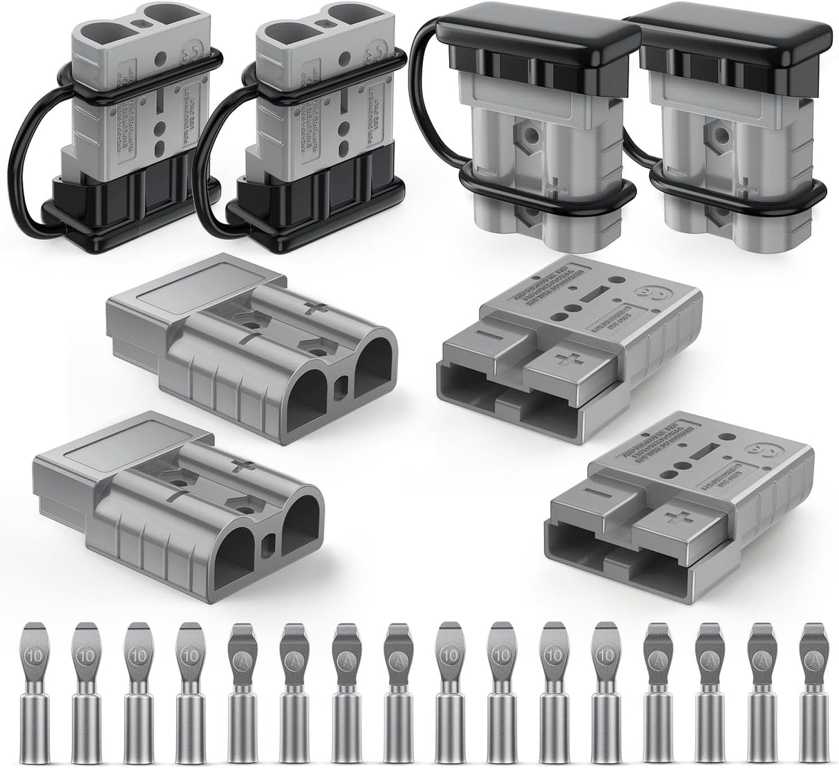 Anderson Connector 50AMP 10AWG Anderson Plug 12V-36V Battery Quick Connect/Disconnect Wire Harness Plugs Connectors Kit for 10 Gauge Cables Car Marine Trailer Towing Winch Motor, 8 Pack Grey