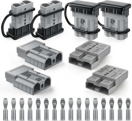 Anderson Connector 50AMP 10AWG Anderson Plug 12V-36V Battery Quick Connect/Disconnect Wire Harness Plugs Connectors Kit for 10 Gauge Cables Car Marine Trailer Towing Winch Motor, 8 Pack Grey
