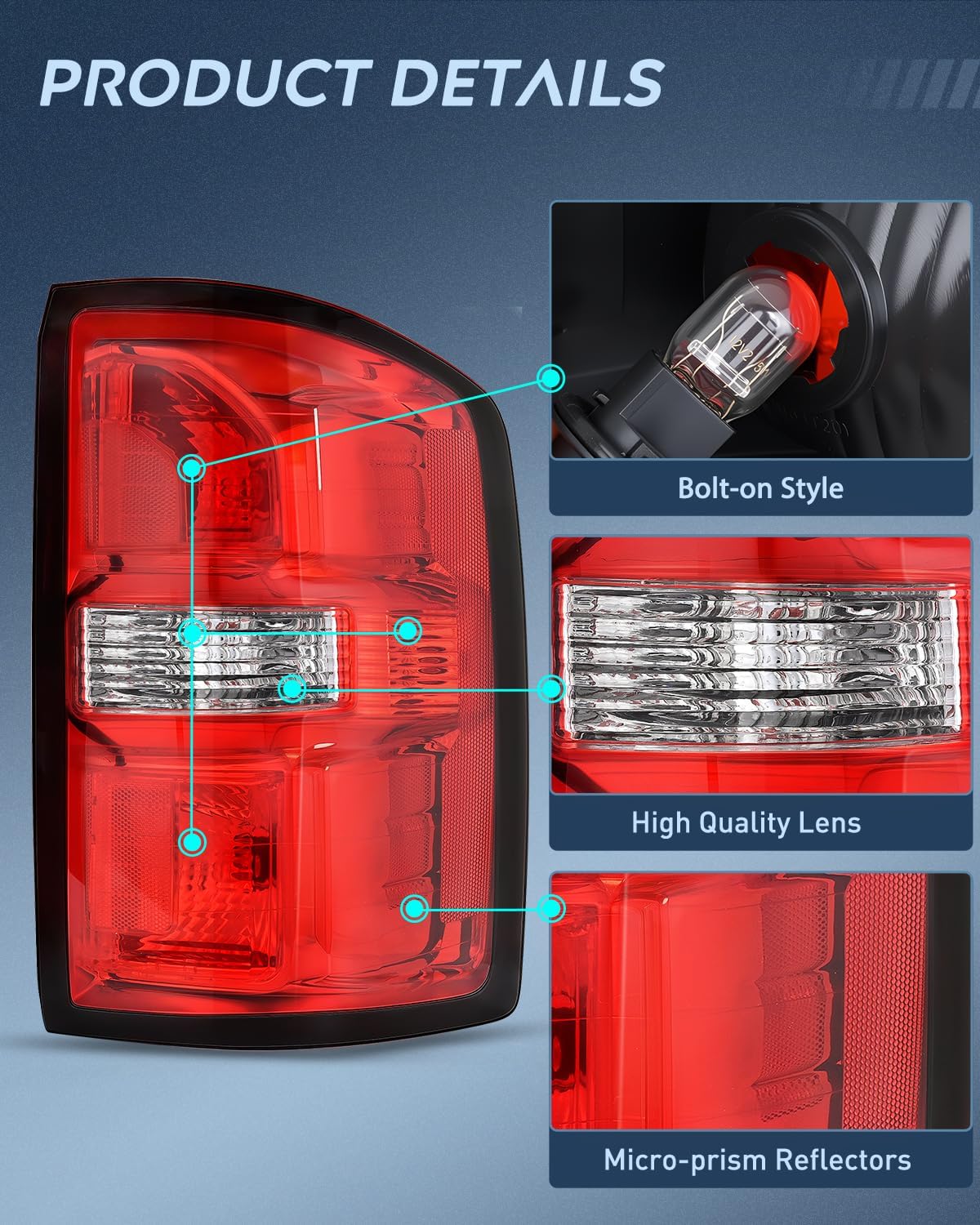 Taillight Assembly Compatible with 2014 2015 GMC Sierra 1500 2015 GMC Sierra 2500HD 3500HD Tail Light OE Style Rear Lamp Replacement Passenger Side