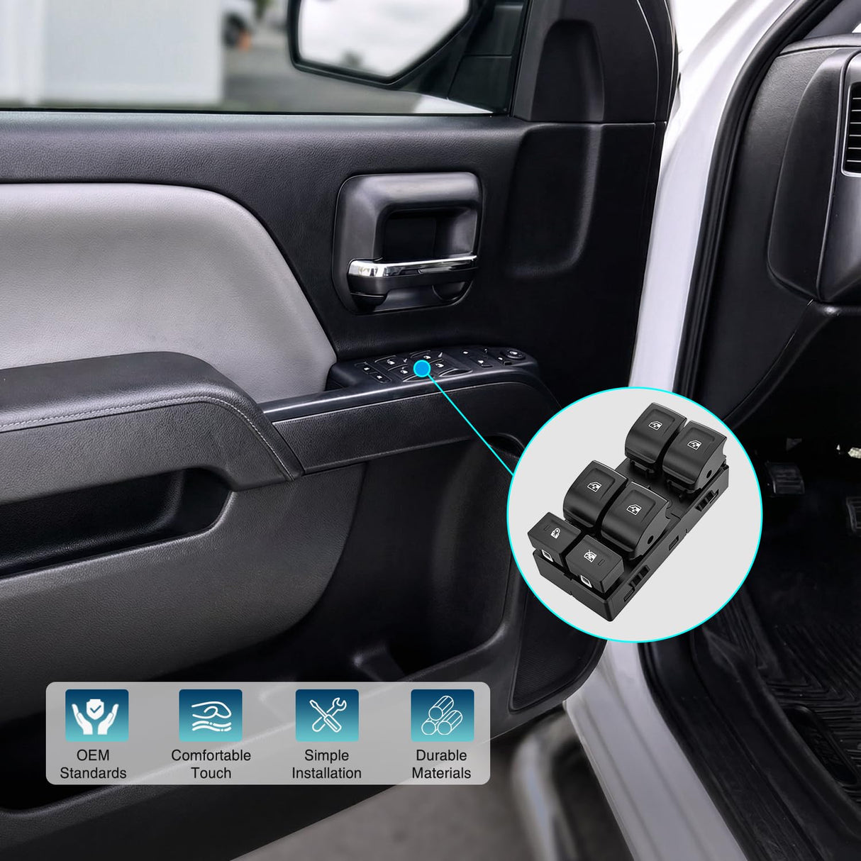 Driver Power Window Switch for 2015-2022 Chevrolet/GMC | 2015 2016 2017 2018 2019 2020 2021 2022 Chevrolet Colorado /GMC CANYON 14-19 GMC Sierra /Silverado 22821792 23129539 23427098