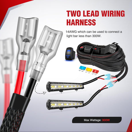 Wiring Harness Kit Nylon 14 AWG 2 Leads 12V 5Pin Rocker Switch Laser On Off Power Relay Blade Fuse for LED Light Bar Off Road Lights on Cars Jeep Boat Trucks