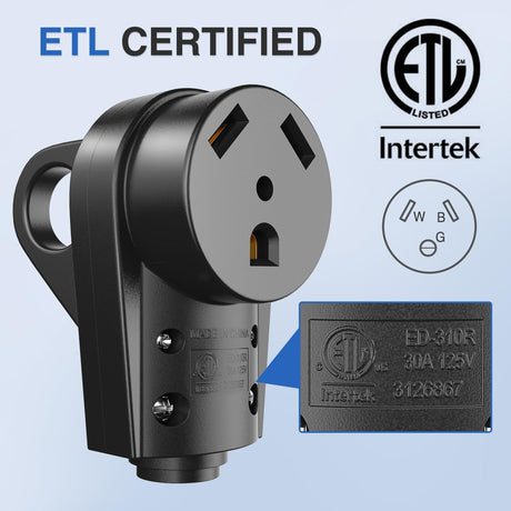 30 Amp RV Female Replacement Plug 125 Volt Heavy Duty Socket Receptacle with Handle ETL Listed NEMA TT-30R for Camper Caravan Motorhome Van Trailer