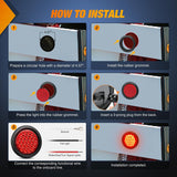 4 Inch Red Round 24Leds Tail Light Flush Mount Grommets 2Pcs Nilight