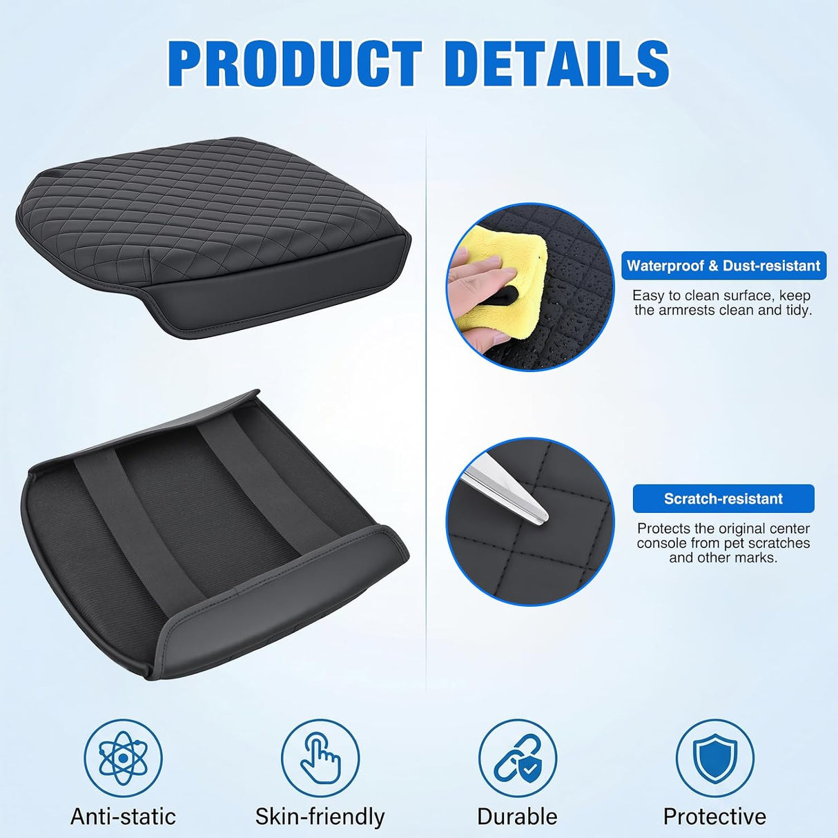 Center Console Cover Fit for Chevy GMC Silverado Sierra 2019-2026 | for Tahoe Yukon Suburban 2021-2026 Bucket Seat Accessories Middle Armrest Cover for Car Waterproof Leather Arm Rest Cushion