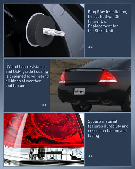 Taillight Assembly Compatible with 2006 2007 2008 2009 2010 2011 2012 2013 Chevy Impala 2014 2015 2016 Chevrolet Impala Limited Rear Tail Light Drive Side and Passenger Side