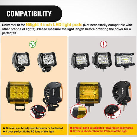 Light Bar Cover for 4 Inch LED Pods, 2 PCS Yellow Protective Durable Polycarbonate Lens Waterproof Dustproof Scratch-Proof for Double-Row Off Road Driving Lighting