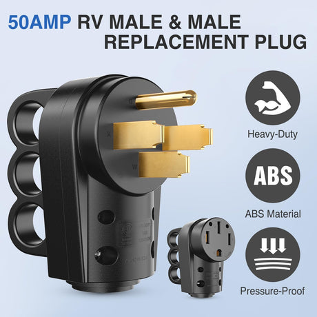 50 Amp RV Male and Female Plug Set 14-50P 14-50R Receptable 125V/250V Volt Heavy Duty Electrical Camper ETL Listed for Caravan Motorhome Van Trailer