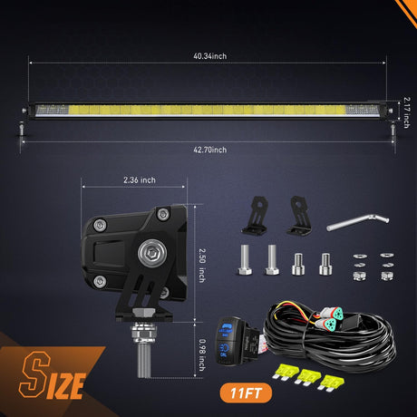 LED Light Bar with Amber DRL 40.3 Inch 165 W Single Row Anti-Glare Flood Spot Combo DRL Slim Offroad Light IP68 w/ 14 AWG DT Wiring Kit for Pickup Truck SUV ATV UTV Boat 4x4