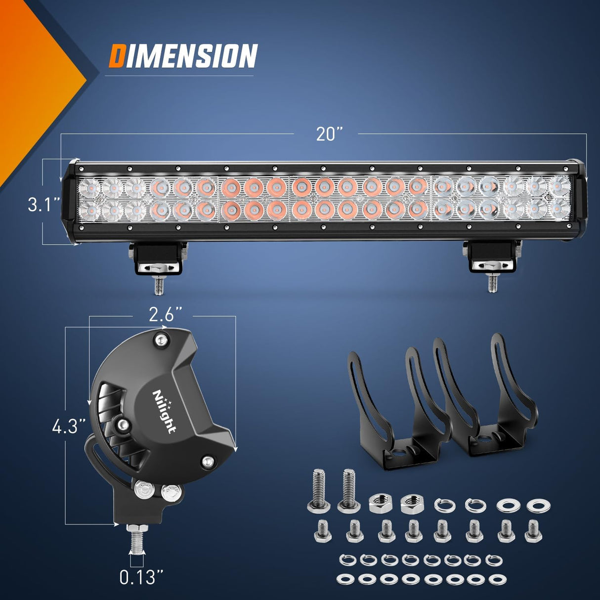 LED Light Bar 20 Inch 126W Spot Flood Combo Purple Beam Off Road Lamp Fishing Hunting Emergency Deck Work Lighting for Trucks UTV Pick-up Van Boat Tractor