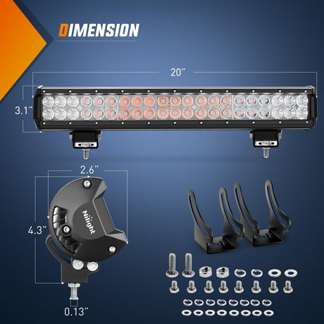 LED Light Bar 20 Inch 126W Spot Flood Combo Purple Beam Off Road Lamp Fishing Hunting Emergency Deck Work Lighting for Trucks UTV Pick-up Van Boat Tractor