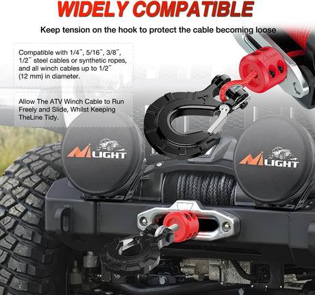 Winch Stopper for ATV UTV Truck SUV Winch Cable Hook Rubber Stopper 2 Pack Protect Towing Hook Synthetic Rope Winch Accessories Rope Line Saver with Stainless Steel Screws Allen Wrenc, Red