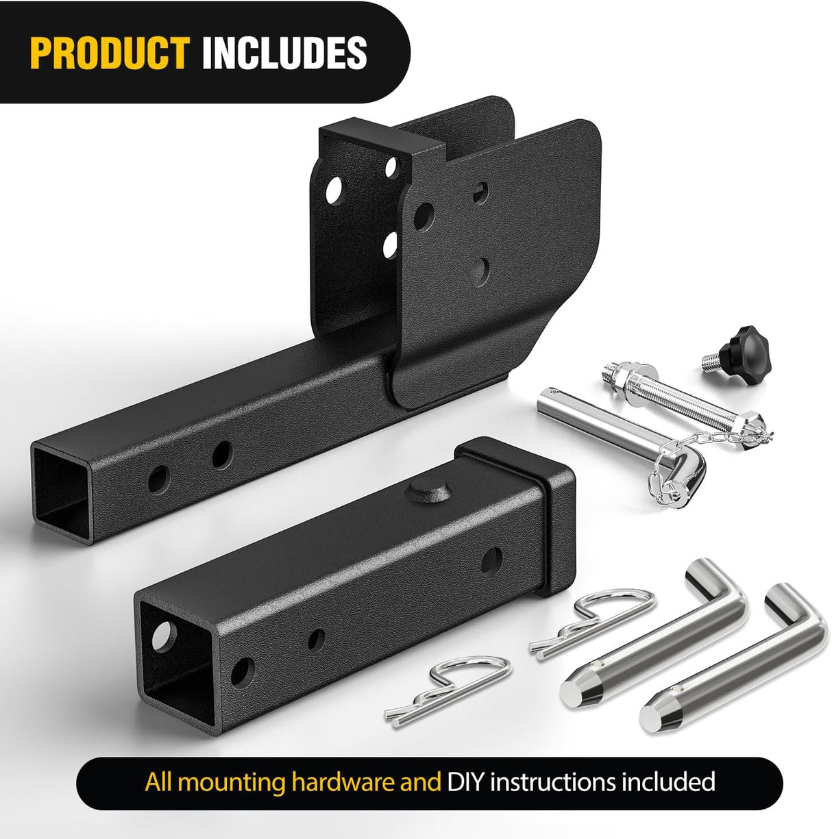 Trailer Hitch Folding Extender Mount Shank 16.54 Inch Compatible with Wheelchair Cargo Carrier Adapter for 2 Inch Receiver Trailer Hitch 500lbs Black Powder Coated
