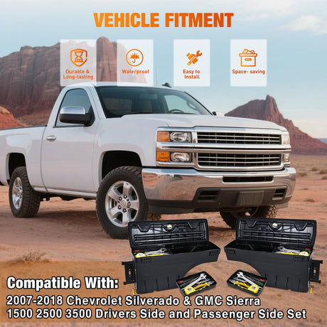 Truck Bed Tool Box Driver Side & Passenger Side Truck Toolbox Fit for Chevrolet Silverado GMC Sierra 1500 2500 3500 2007-2018 Swing Case Truck Bed Storage Box w Lockable Lid Wheel Well Toolbox