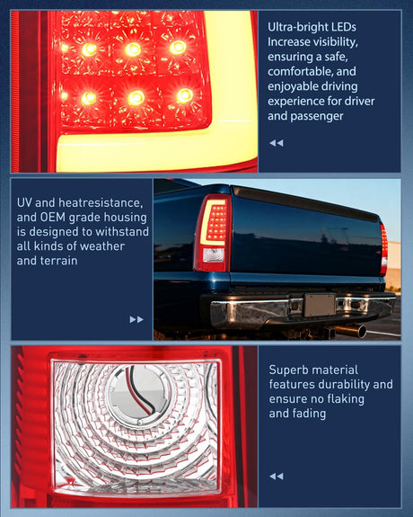 Taillight Assembly Compatible with 2003 2004 2005 2006 Chevy Silverado 1500 1500HD 2500 2500HD 3500 2007 Chevrolet Classic Incandescent Type Upgrade LED Tube Tail Lights Rear Brake Lamps