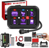 6 Gang Switch Panel 12V 24V Universal Circuit Control Relay System with RGB Backlight APP Control Fuse Wiring Harness Automatic Dimmable ON Off LED Switch Pod for Car Pickup Truck Camper SUV