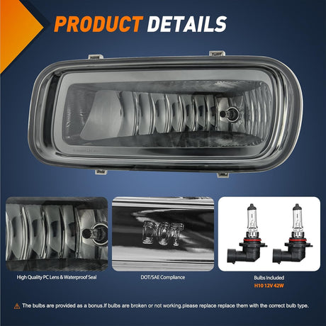 Fog Lights Assembly Compatible with 2004 2005 2006 Ford F-150 F150 Left Driver and Right Passenger Side Smoke Lens w/H10 12V 42W Bulbs