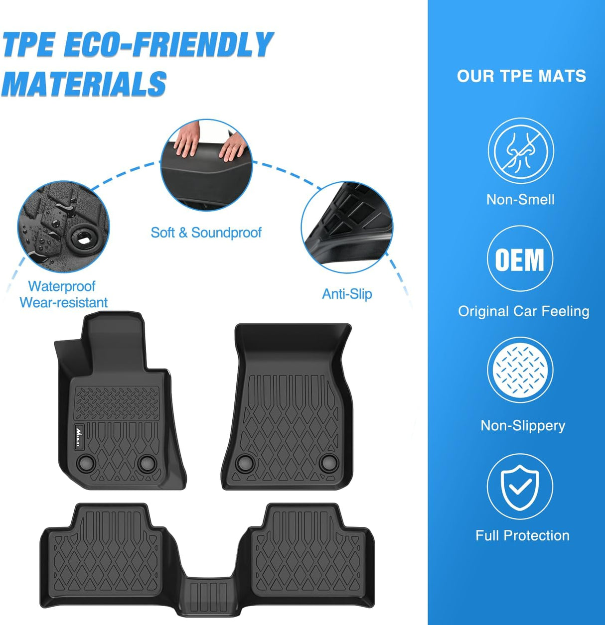 TPE Floor Mats for BMW 3 Series G20 330i 330i xDrive RWD Sedan Only 2019 2020 2021 2022 2023 2024 2025 All Weather Custom Fit Heavy Duty Floor Liners
