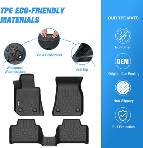 TPE Floor Mats for BMW 3 Series G20 330i 330i xDrive RWD Sedan Only 2019 2020 2021 2022 2023 2024 2025 All Weather Custom Fit Heavy Duty Floor Liners