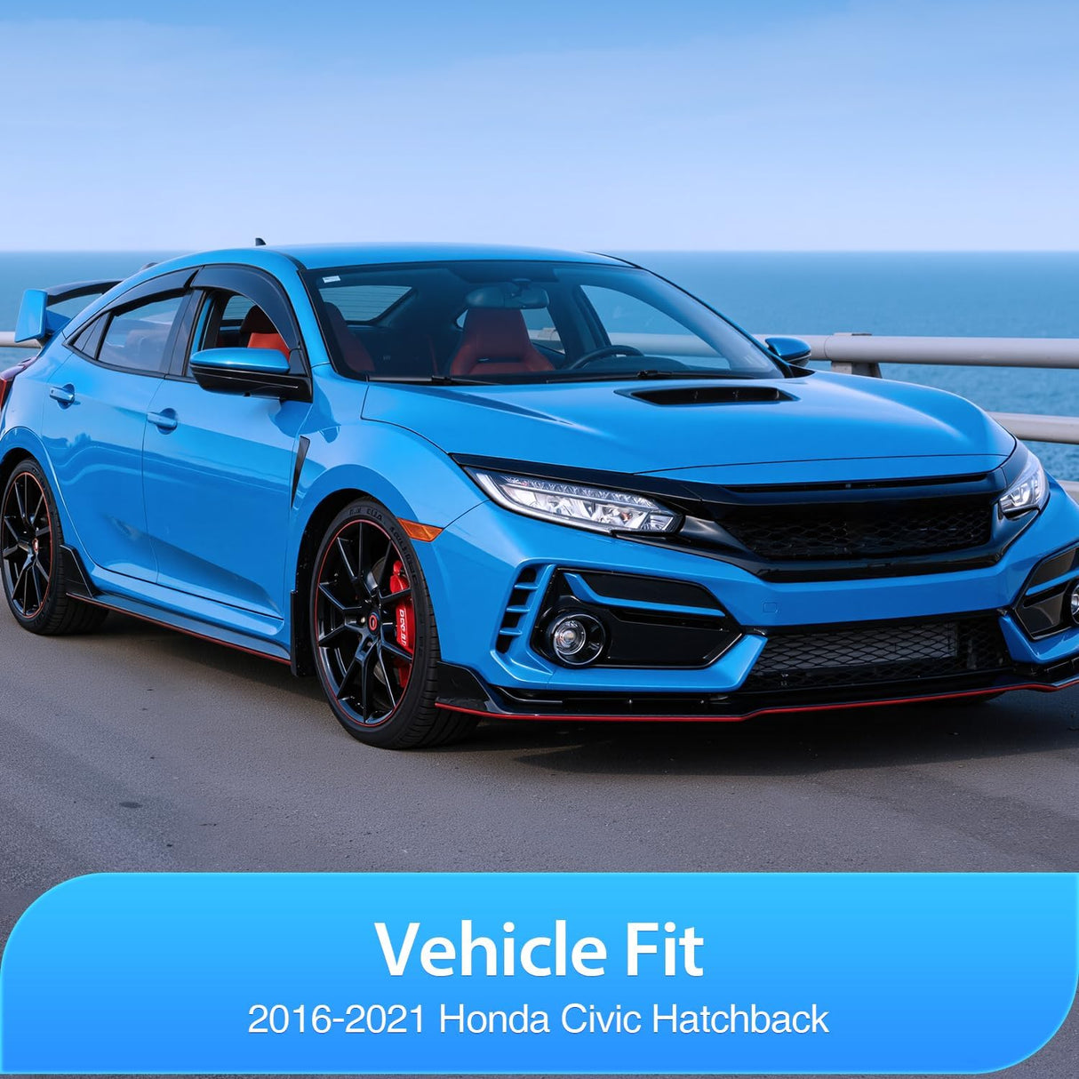 Tape-On Window Visors for Honda Civic Hatchback 2016-2021, 4PCS | Out-Channel Smoke Rain Guards, Helps Reduce Wind Noise, Fits Honda Civic Hatchback 2016 2017 2018 2019 2020 2021