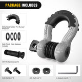 3/4 Inch D Ring Anti-Theft Shackle Tow Hook Jeep Truck SUV ATV UTV | Off Road Recovery Gear 19T 41,887 lbs Break Strength 4.75T WLL Rust-Resistant Anti-Rattle Isolators Heavy Duty Grey 2pack