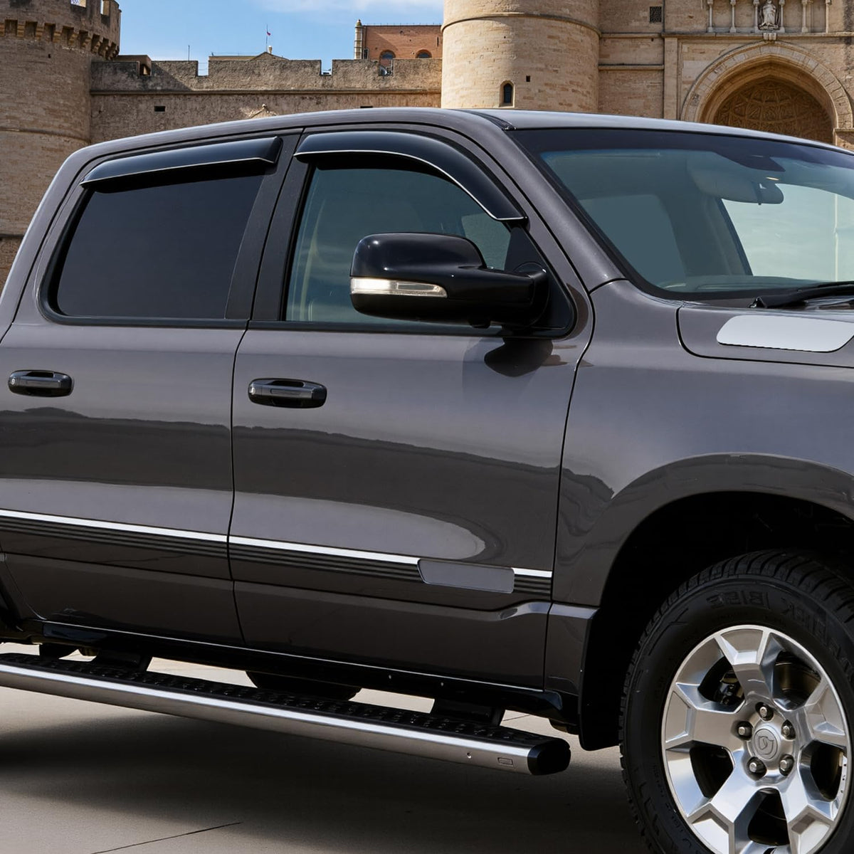 Window Visors for Ram 1500 Crew Cab 2019-2025 (New Body Style) | Outside Mount Rain Guards Vent Visors Window Deflectors, Smoke Tint, 4PCS