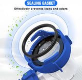 90 Degree RV Tote Tank Adapter, Clear RV Sewer Hose Elbow Fitting with 4 Swivel Bayonet Prongs Leak-Proof Double Odor-Tight Sealing Ring for RV Camping Portable Waste Tank Sewer Hoses, Blue