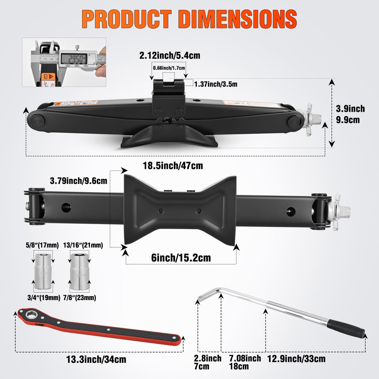 Scissor Jack Kit for Car 1.5 Ton(3307 lbs), Heavy Duty Portable Steel Scissor Lift Jack Car Tire Changing Kit with Ratchet & Lug Wrench for Sedan SUV MPV, 3.9 Inch-13.6 Inch Lifting Range, Black