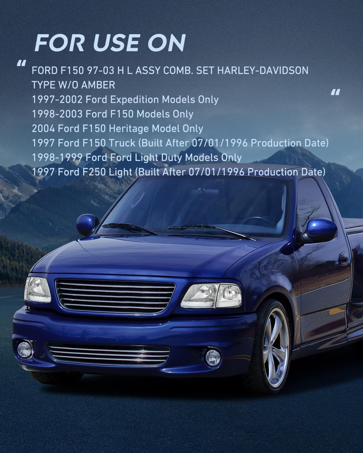Headlight Assembly Compatible with 1997 1998 1999 2000 2001 2002 2003 Ford F-150 Expedition Chrome Housing
