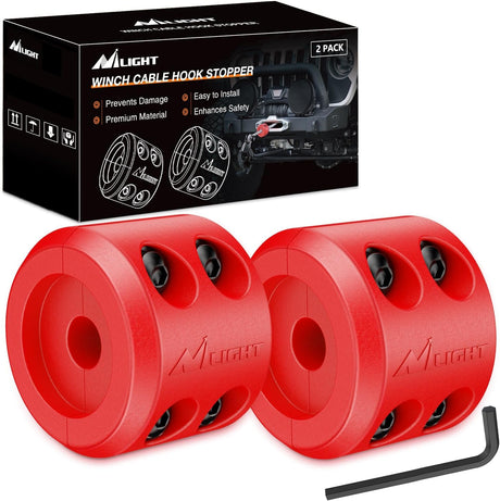 Winch Stopper for ATV UTV Truck SUV Winch Cable Hook Rubber Stopper 2 Pack Protect Towing Hook Synthetic Rope Winch Accessories Rope Line Saver with Stainless Steel Screws Allen Wrenc, Red
