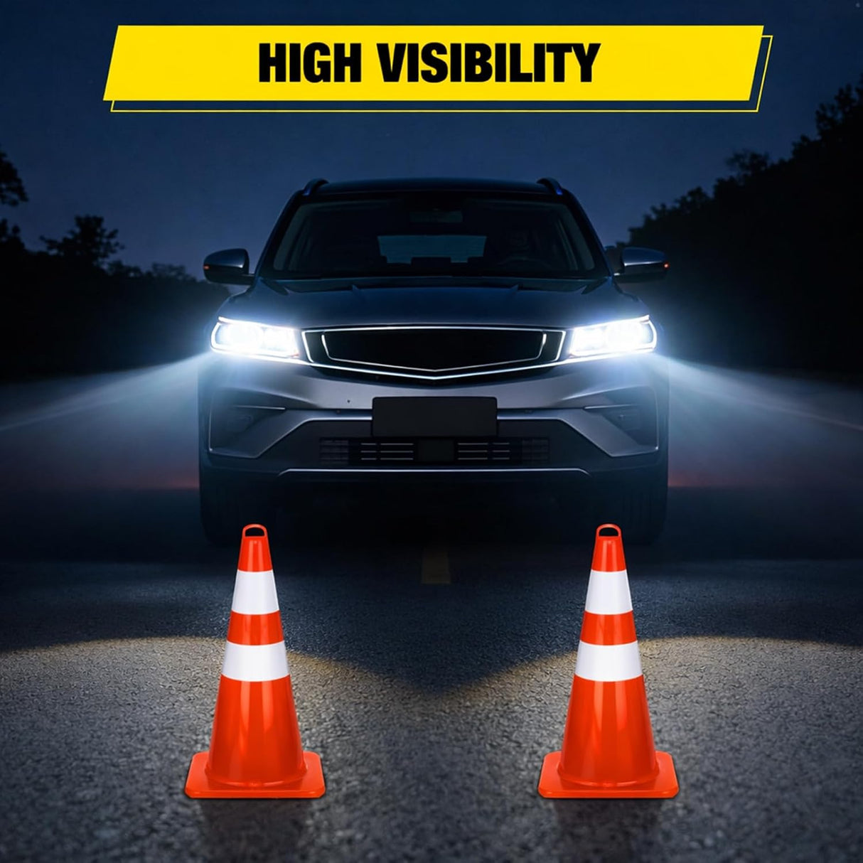28 inch Traffic Safety Cones, 4  Pack Durable PVC Orange Cones with Reflective Collars for Road Safety, Parking, Construction Work, Sports Training