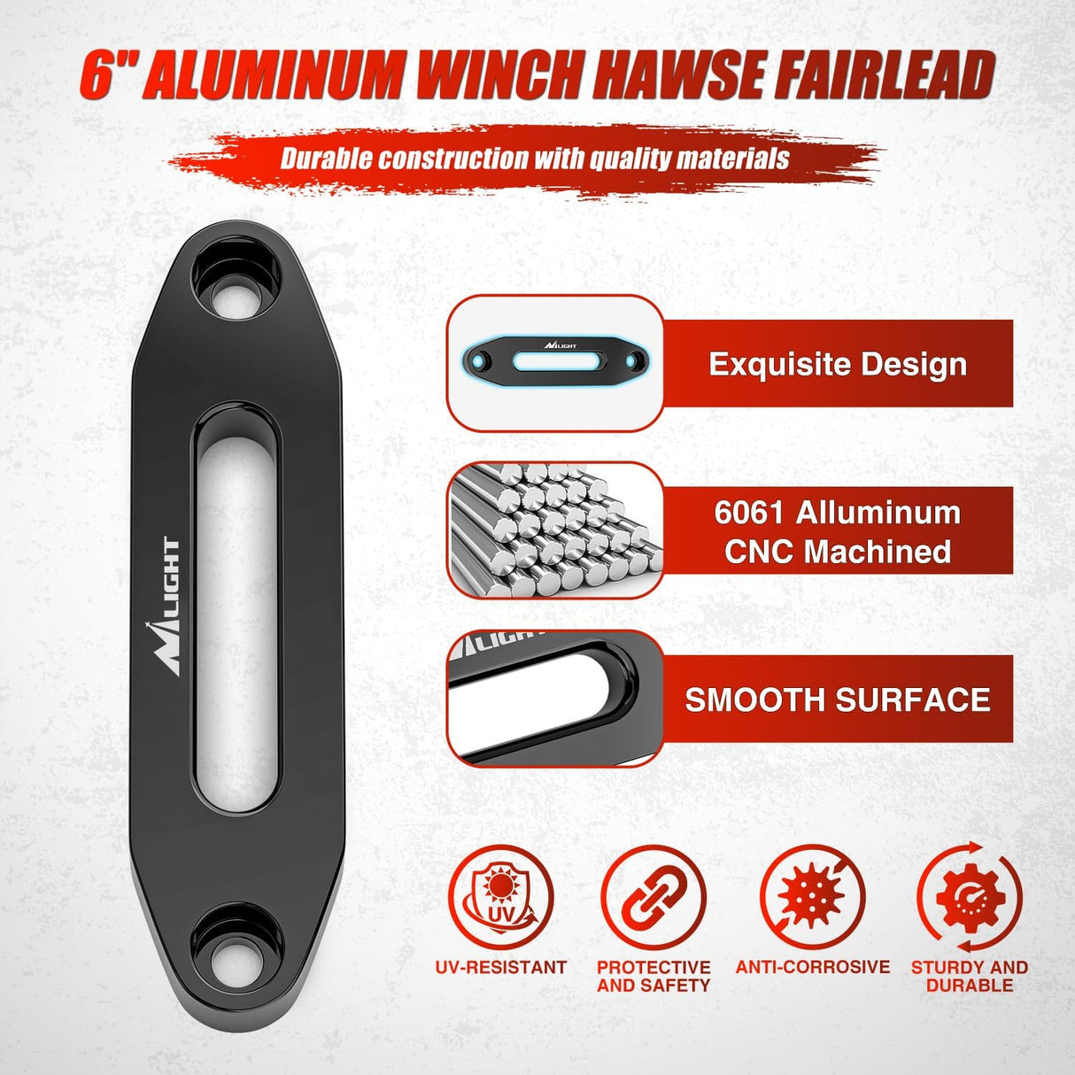 Winch Fairlead Aluminum Hawse Fairlead 6 Inch (152 mm) Hole Spacing with Mounting Hardware Winch Hawse Fairlead for Synthetic Rope 3500-6500 LBS Trailer Truck Winch Accessory Anodized Black